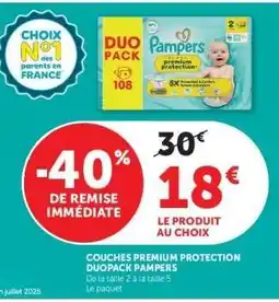 Super U COUCHES PREMIUM PROTECTION DUOPACK PAMPERS offre