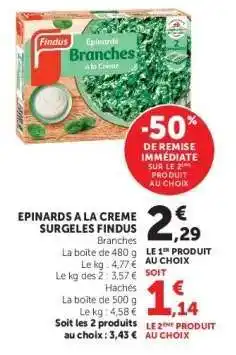 Super U EPINARDS A LA CREME SURGELES FINDUS offre