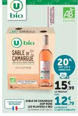 Super U Sable de Camargue AOP Rosé Les Pluviers U Bio offre