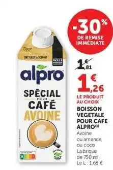 Super U Boisson Végétale pour Café Alpro offre