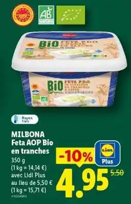 Lidl MILBONA Feta AOP Bio en tranches offre