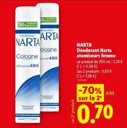 Lidl NARTA Déodorant Narta atomiseurs femme offre