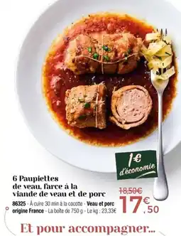 Thiriet 6 Paupiettes de veau, farce à la viande de veau et de porc offre