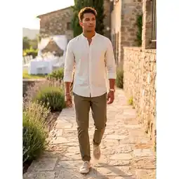 Carrefour Tex chemise rayure en lin col mao homme offre