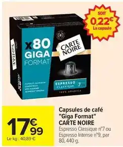 Carrefour Drive Carte noire - capsules de café giga format offre