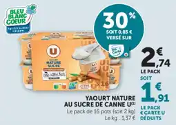 U Express Yaourt nature au sucre de canne u offre