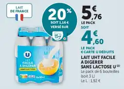U Express Lait uht facile a digerer sans lactose u offre