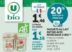 U Express Yaourts au lait entier avec morceaux u bio offre