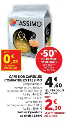 U Express Cafe l'or capsules compatibles tassimo offre