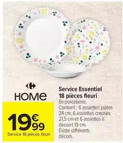 Carrefour Home Service essential 18 pièces fleuri offre