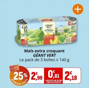 Coccimarket Maïs extra croquant géant vert offre