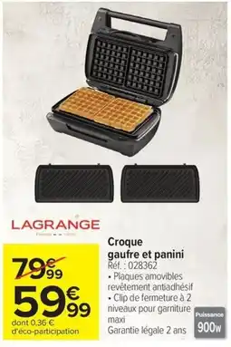 Carrefour Lagrange Croque gaufre et panini offre