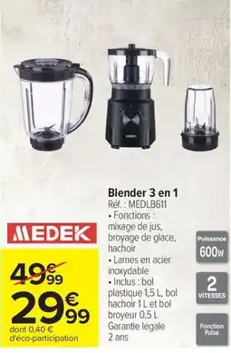 Carrefour Medek Blender 3 en 1 offre