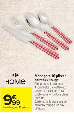 Carrefour Home Ménagère 16 pièces carreaux rouge offre
