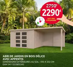 Mr Bricolage Abri de jardin en bois délice avec appentis offre