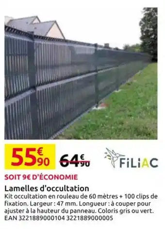 Lamelles d'occultation