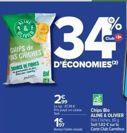 Carrefour Chips Bio ALINE & OLIVIER Pois Chiches, 80 g offre