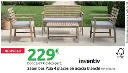 Mr Bricolage Salon bas yzia 4 places en acacia blanchi inventiv offre