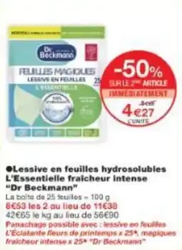 Monop' Lessive en feuilles hydrosolubles l'essentielle fraîcheur intense dr beckmann offre
