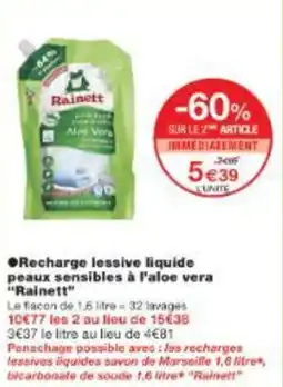 Monop' Recharge lessive liquide peaux sensibles à l'aloe vera rainett offre