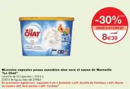Monop' Lessive capsules peaux sensibles aloe vera et savon de marseille le chat offre