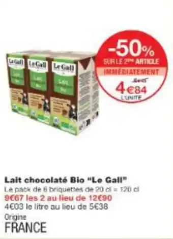 Lait chocolaté bio le gall