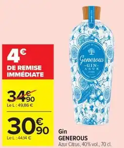 Carrefour Gin GENEROUS offre
