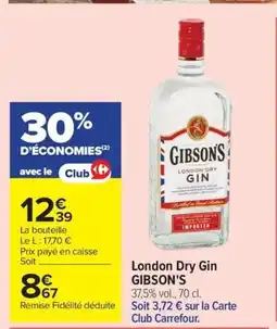 Carrefour London Dry Gin GIBSON'S offre