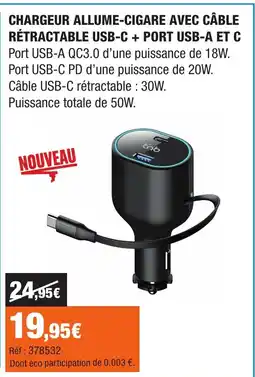 Autobacs Chargeur allume-cigare avec câble rétractable usb-c + port usb-a et c offre