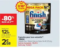 Carrefour Market FINISH Capsules pour lave-vaisselle offre