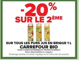 Carrefour CARREFOUR BIO Sur tous les purs jus en brique offre