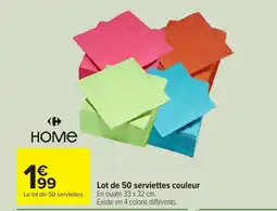 Carrefour HOME Lot de 50 serviettes couleur offre