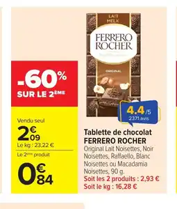 Carrefour FERRERO ROCHER Tablette de chocolat offre