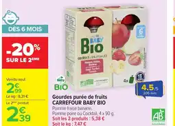 Carrefour CARREFOUR BABY BIO Gourdes purée de fruits offre