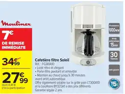 Carrefour MOULINEX Cafetière filtre Soleil offre