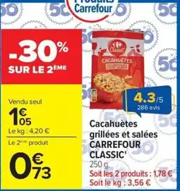 Carrefour Cacahuètes grillées et salées CARREFOUR CLASSIC offre