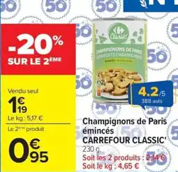 Carrefour Champignons de Paris émincés CARREFOUR CLASSIC offre