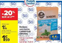 Carrefour Bonbons sans sucres CARREFOUR ORIGINAL offre