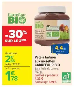Carrefour Market Pâte à tartiner aux noisettes CARREFOUR BIO offre