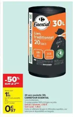 Carrefour Market 20 sacs poubelle 30L CARREFOUR ESSENTIAL offre