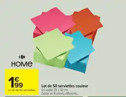 Carrefour Lot de 50 serviettes couleur offre