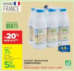 Carrefour Lait U.H.T. Demi-écrémé CARREFOUR BIO offre