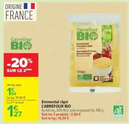 Carrefour Emmental râpé CARREFOUR BIO offre