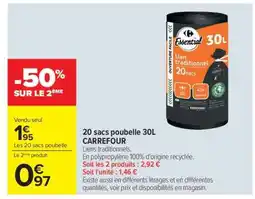 Carrefour 20 sacs poubelle 30L CARREFOUR offre