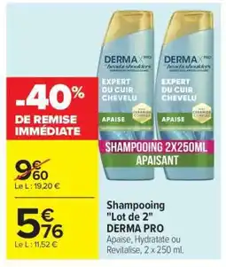 Carrefour Shampooing Lot de 2 DERMA PRO offre