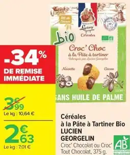 Carrefour Céréales à la Pâte à tartiner Bio LUCIEN GEORGELIN offre