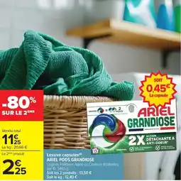 Carrefour Lessive capsules ARIEL PODS GRANDIOSE offre
