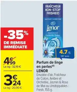 Carrefour Parfum de linge en perles LENOR offre