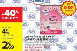 Carrefour Lessive Trio-doses 3 en 1 CARREFOUR ESSENTIAL offre