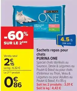 Carrefour Sachets repas pour chats PURINA ONE offre